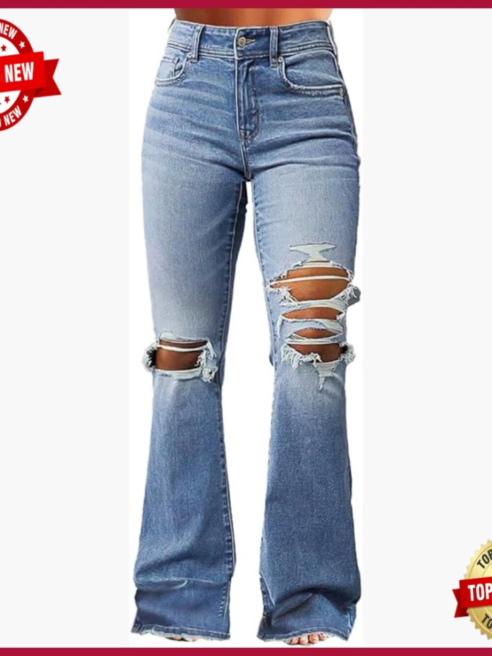 Stretchy Flared Bootcut Jeans With Cut-Outs And Raw Hem